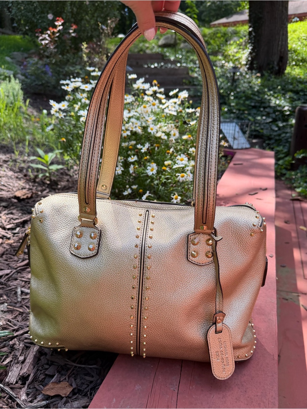 Michael Kors Metallic Gold Studded Satchel